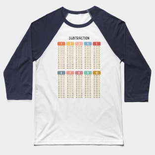 Math Subtraction Table in Muted Boho Rainbow Colors for Kids Baseball T-Shirt